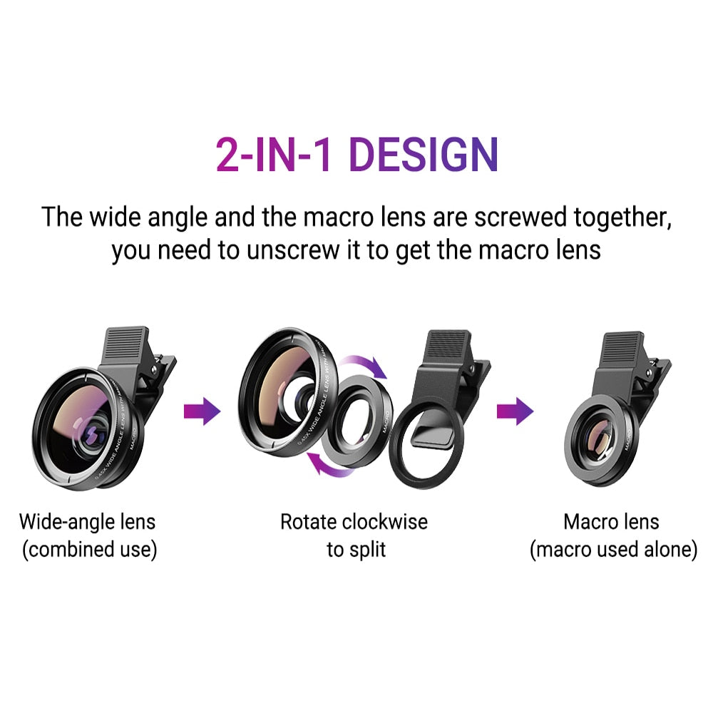 2 in 1 HD Camera Lens 0.45x Super Wide Angle