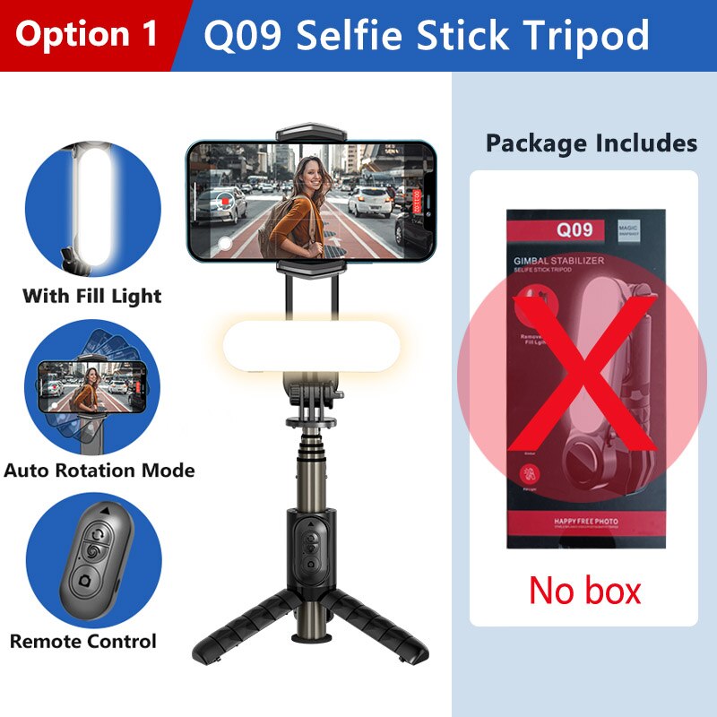 Gimbal Stabilizer Selfie Stick Tripod with Fill Light